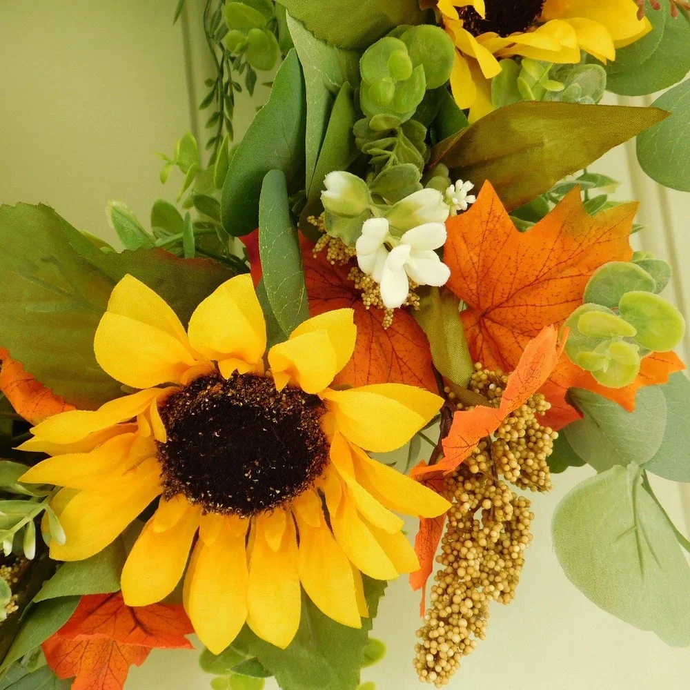 Sunflower Wreath for Front Door, Late Summer and Fall, Bright Vibrant Decor